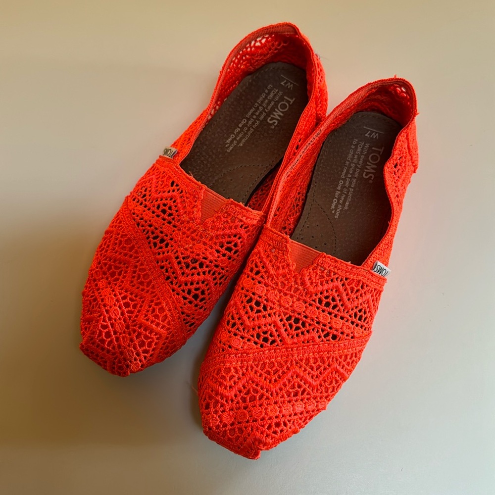 Tom’s Neon Orange Crochet Slip On Shoes